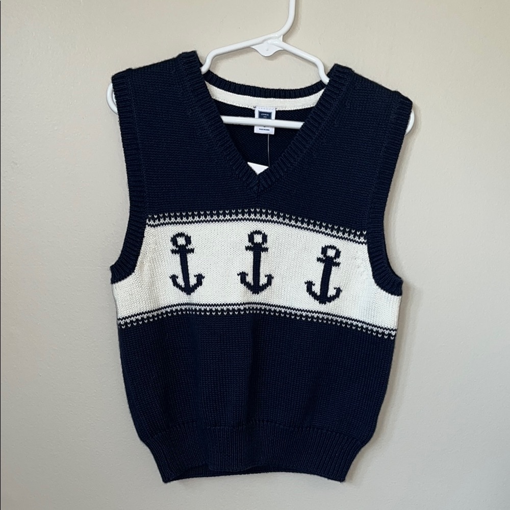 Janie and Jack Navy and White Anchor Vest